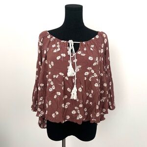 Miami Rosy Brown and Cream Floral Blouse in S